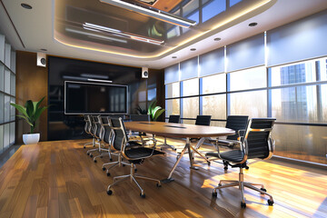 Naklejka premium Conference meeting room with blank projector screen.