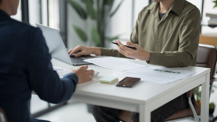 Corporate Collaboration Two Entrepreneurs Engaged in a Productive Business Meeting