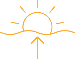 Yellow Thin Line Art Of Sun With Up Arrow Icon.