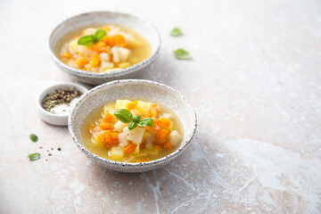 Homemade vegetable soup with potato and carrot