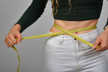 frau, model, mädchen, umfang, schlank, fit, dünn, mager, dick, fett, messen, massband, maßband,...