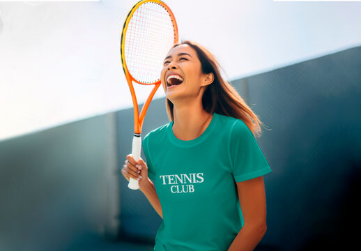 Apparel Woman Wearing Sportive Tshirt Mockup With Generative AI