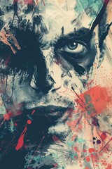 Fototapeta premium A close-up shot of a person's face with colorful paint splatters, ideal for creative projects or artistic expressions