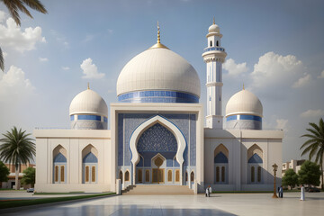 This Mosque is majestic dome roof and towering minarets against the backdrop of a clear blue sky and fluffy clouds create a truly awe-inspiring sight. #MosqueBeauty