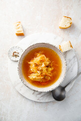 Homemade sauerkraut soup served with bread