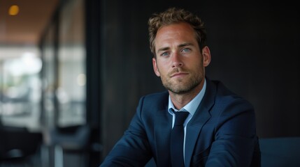 Fototapeta premium Businessman looking serious wearing suit and tie in office