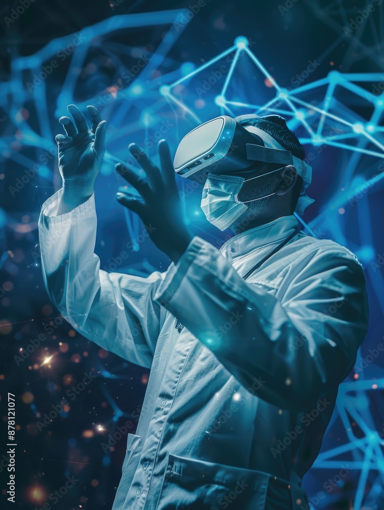 Poster scientist exploring virtual world with advanced technology