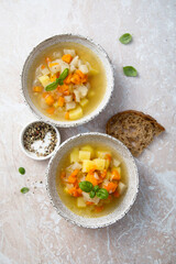 Homemade vegetable soup with potato and carrot
