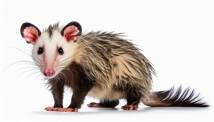 young virginian opossum didelphis virginiana standing looking camera white background