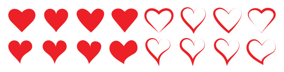 Collection of Love Heart Symbol Icons. Love Illustration Set with Solid and Outline Vector Hearts. Vector illustration.