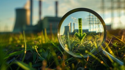 Modern power plant generating electricity with sustainable green strategies to reduce CO2 emissions. Clean energy initiatives and renewable resources for a greener future.