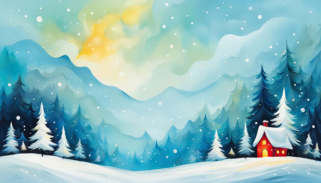 Beautiful nature winter scene illustration with copy space