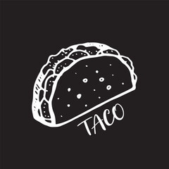 Taco illustration on isolated black color background