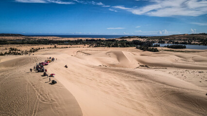 The aerial view of sand dunes in Mui Ne, Vietnam