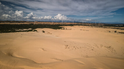 The aerial view of sand dunes in Mui Ne, Vietnam