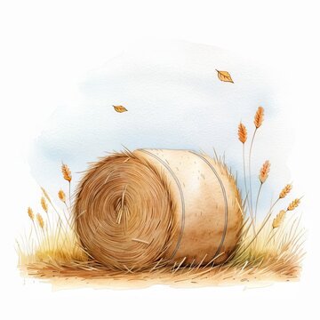 recommend clip art: Hay bale clipart, autumn harvest element, watercolor illustration, earthy tones, isolated on white background
