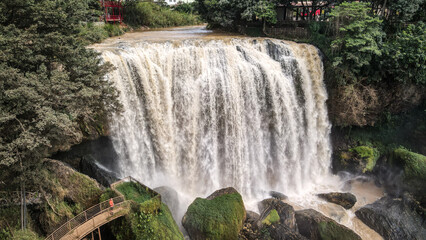 The aerial view of the waterfall near Dalat in Vietnam