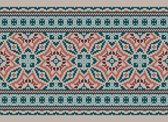 Geometric ethnic oriental seamless pattern traditional Design for background,carpet,wallpaper.clothing,wrapping,Batik fabric,Vector illustration.embroidery style - Sadu, sadou,