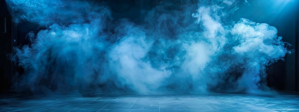 Illuminated Blue Smoke and Spotlights on Stage for Dramatic Theater Effect