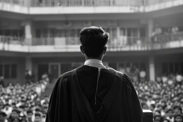 Naklejka premium A person in a traditional graduation attire, suitable for academic or professional uses