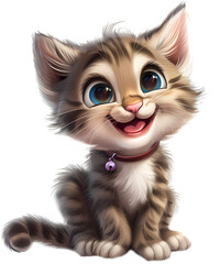 Obraz premium Happy cute cartoon cat, transparent background