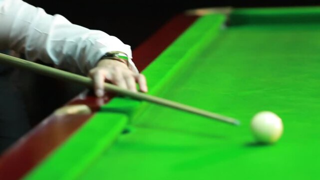 snooker closeup of aiming the cue ball