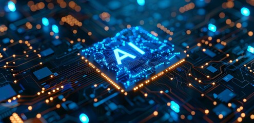 Obraz premium Futuristic digital brain with AI chip symbolizing artificial intelligence and machine learning