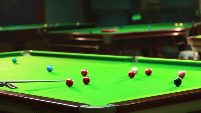 billiard table with balls