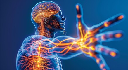 Detailed illustration of the human nervous system highlighting brain and neural pathways