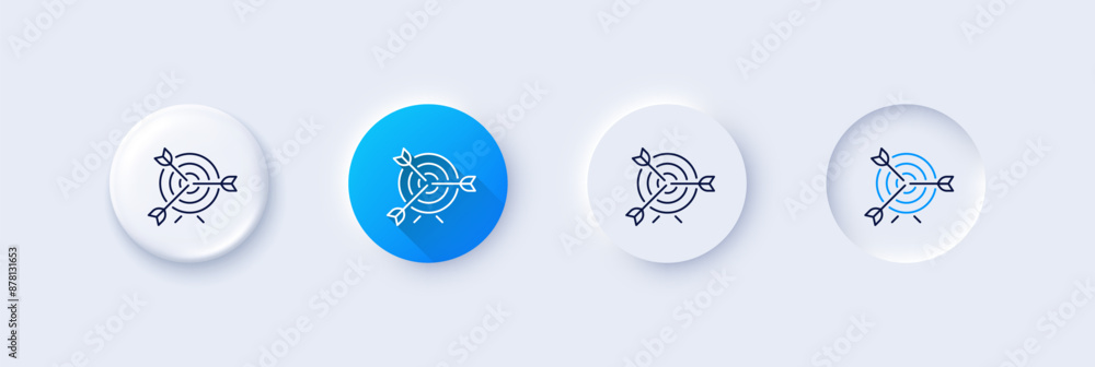 Poster target line icon. neumorphic, blue gradient, 3d pin buttons. marketing targeting strategy symbol. ai