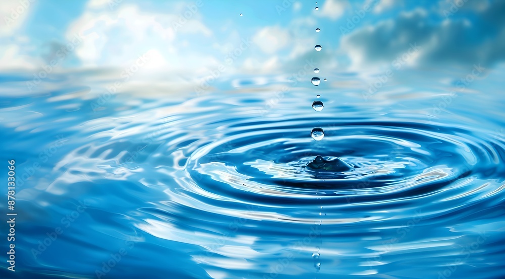 Poster water drop falling in water with empty background space, abstract banner for a clean and fresh conce