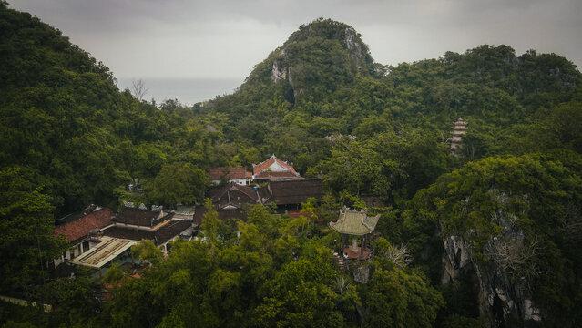 The aerial view of Marble Mountains in Vietnam