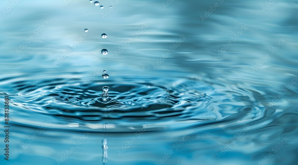 Poster water drop falling in water with empty background space, abstract banner for a clean and fresh conce