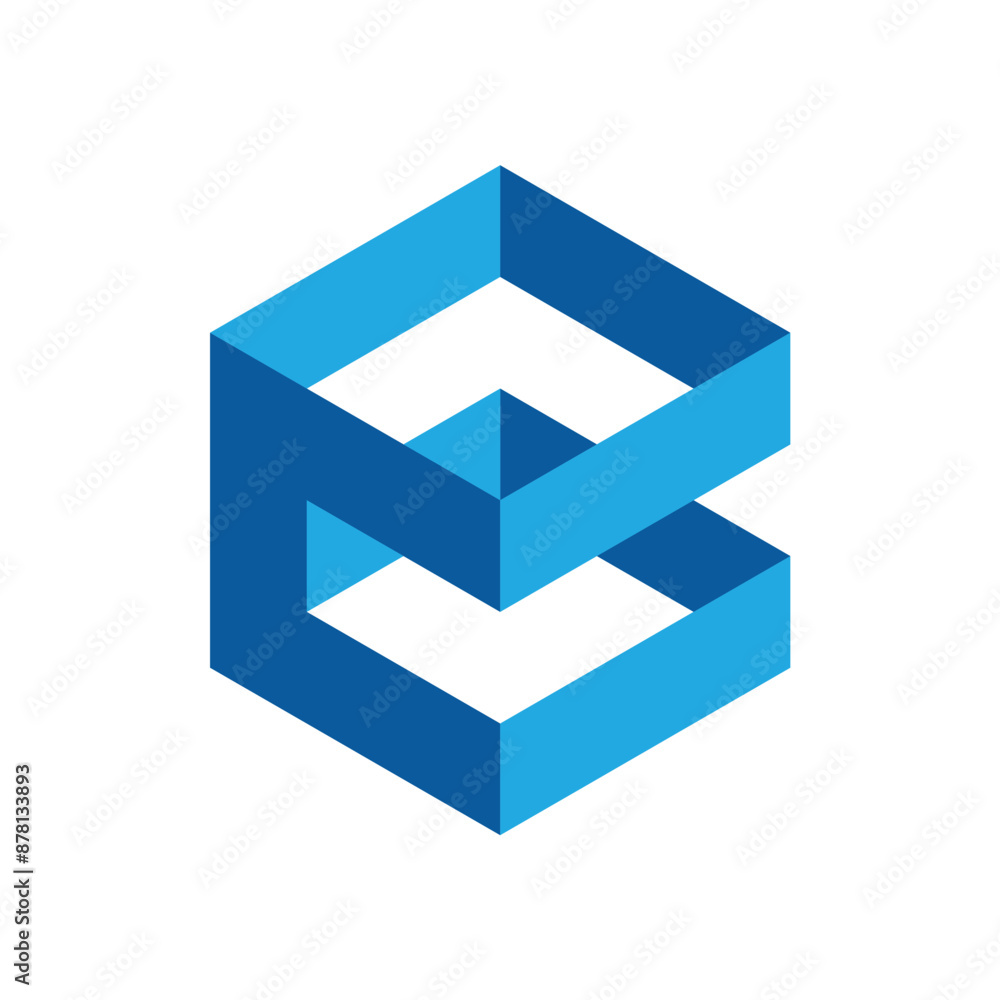 Poster this is a simple flat logo of letter b in hexagonal shape in blue color on a white background