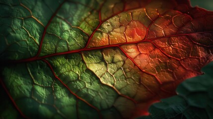 Obraz premium Closeup of colorful leaf veins nature's intricate patterns and vivid autumn colors