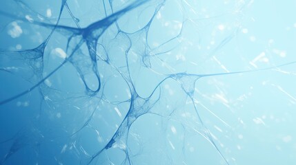Naklejka premium Blue color displays cell structure and brain patterns. Some neurons glow in soft light blue in a highly detailed textured display