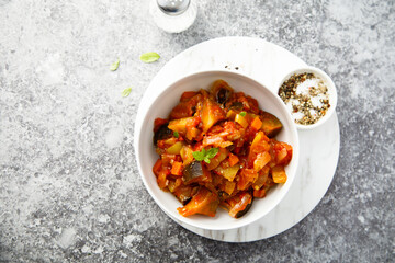 Healthy harvest ragout with eggplant and tomato