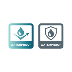 Waterproof vector label. Clothing feature water resistant sticker.