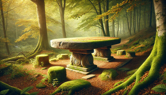 Table de Pierre Ancestrale dans une For&ecirc;t Enchant&eacute;e
