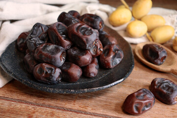 Dried dates, sun-dried sweet date. Healthy snack from natural.