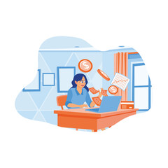 Young woman working online. Get a salary from the internet. Salary payment concept. Flat vector illustration.