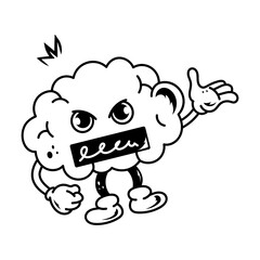 A hand drawn icon of an angry brain