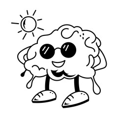 Cool brain icon designed in doodle style 