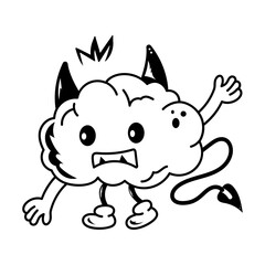 A hand drawn style icon of devil brain