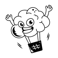 A doodle style icon of joyful brain 