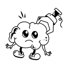 Cute doodle mascot of a picking brain 