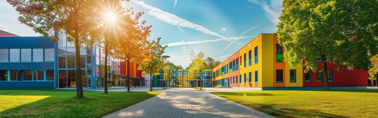 Obraz premium Bright Welcoming School Building in Sunlight