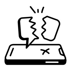 Mobile with broken message bubble, chat error doodle icon 