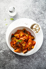 Healthy harvest ragout with eggplant and tomato