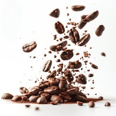 Obraz premium Coffee beans explosion isolated on white background.